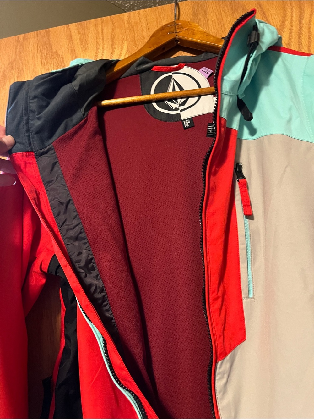 Volcom Colorblock Ski Jacket in Red, Mint & Gray - Picture 7 of 14